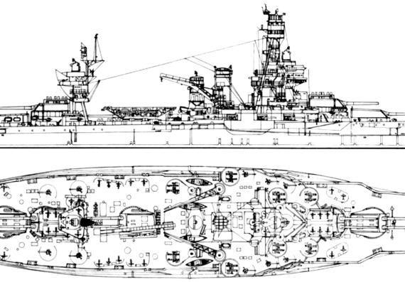 Боевой корабль USS BB-35 Texas 1945 [Battleship] - чертежи, габариты, рисунки